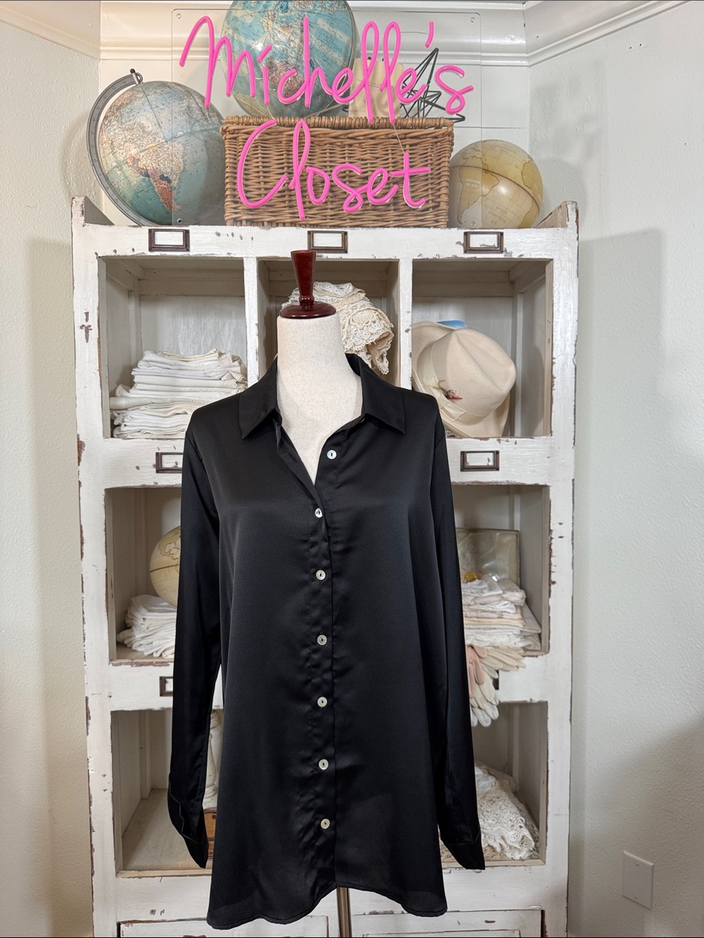 Show Me Your MuMu Black Satin Button-Up Shirt
